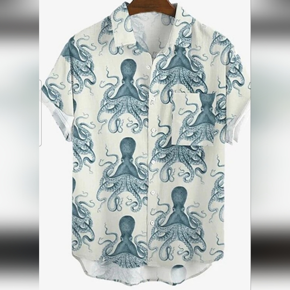 LightintheboxMen's White Octopus Print Button-Up Shirt 4xl